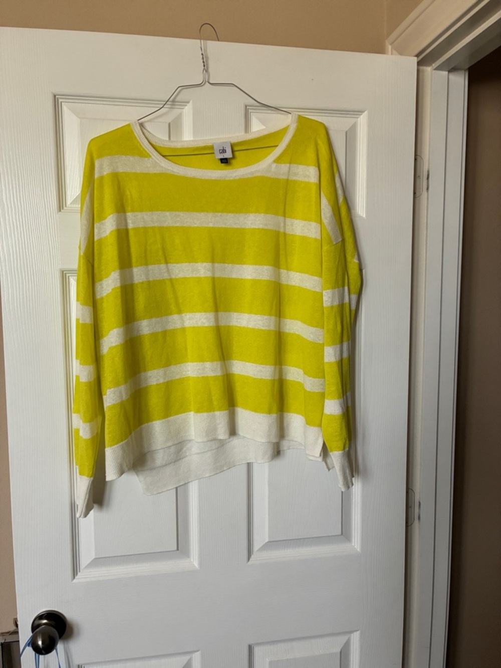 CAbi 5958 Lemon & White Striped Knit Sweater